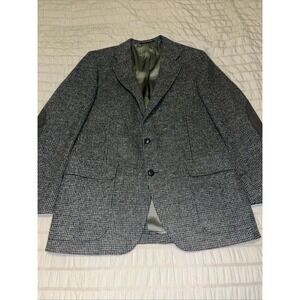 Vtg Adams Row 100% Wool Herringbone Jacket Tweed Sport Coat 42 Suede Elbows